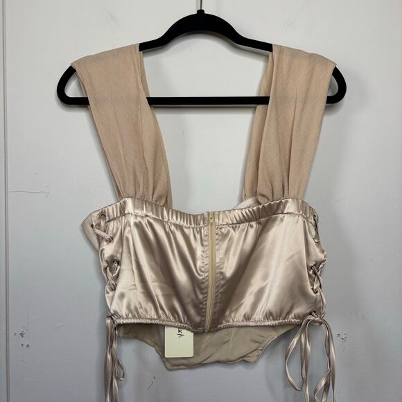 NWT A Peach Off Shoulder Gold Milkmaid Corset Crop Top Women's Size Large - Picture 8 of 8